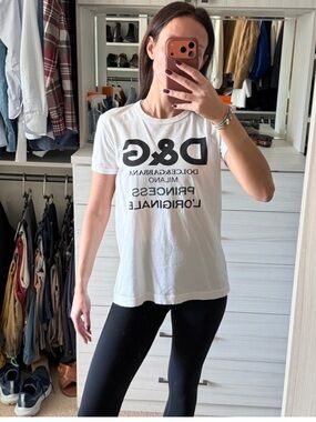 Dolce & Gabbana White Tee with Black Logo Print